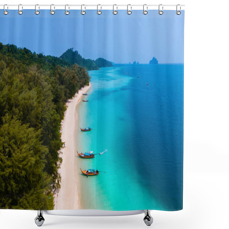 Personality  Panoramic View From The Sky At Koh Kradan Island Thailand, Voted As The Best Beach In The World In 2023. Turqouse Colored Ocean And A Tropical Beach In Thailand Shower Curtains