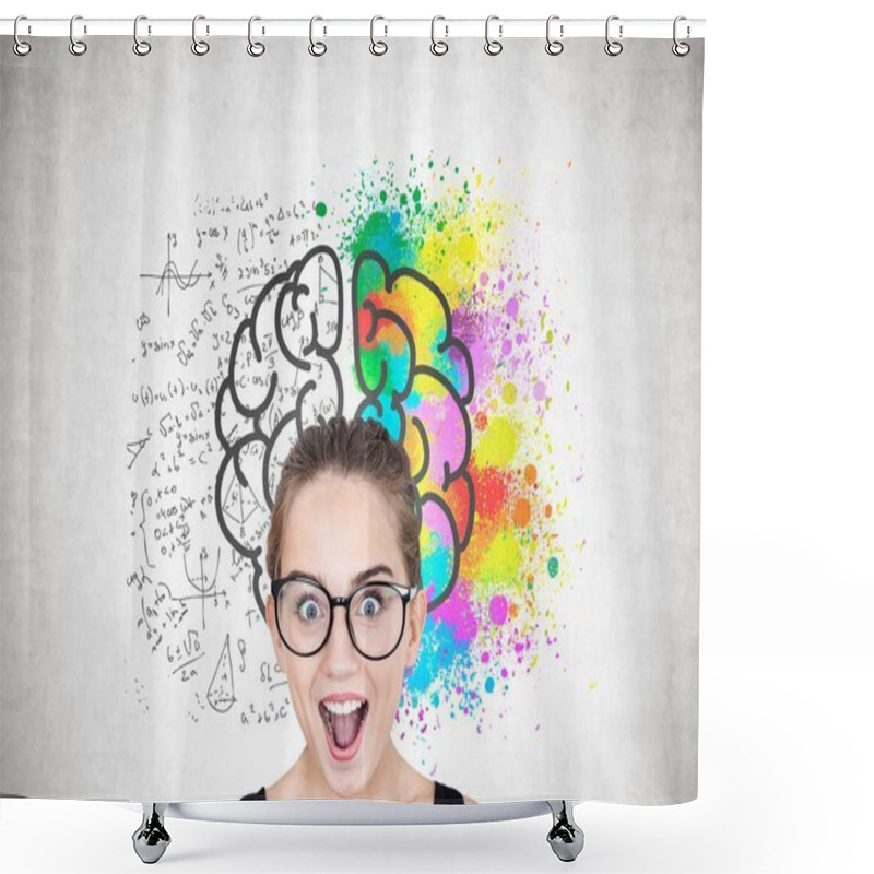 Personality  Astonished Girl In Round Glasses, Bright Brain Shower Curtains