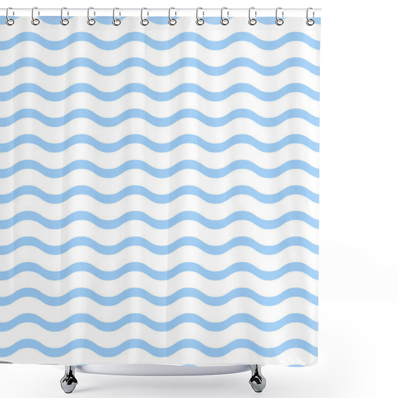 Personality  Blue Waves On White Background Seamless Pattern. Simple Abstract Vector Illustration. Shower Curtains