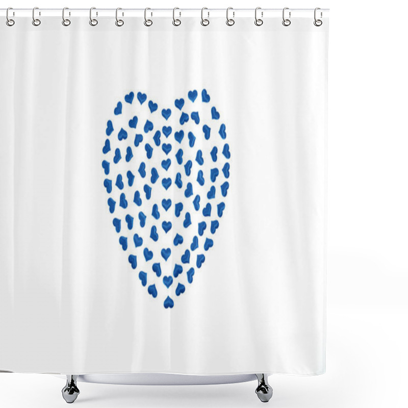 Personality  One Blue Big Heart Made Up Of Many Little Hearts Inside On White Background Shower Curtains