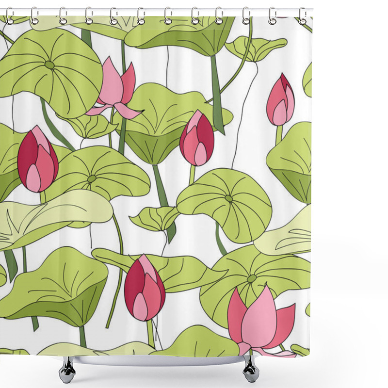 Personality  Lily Pads And Flowers Pattern Vector Seamless Repeat Shower Curtains