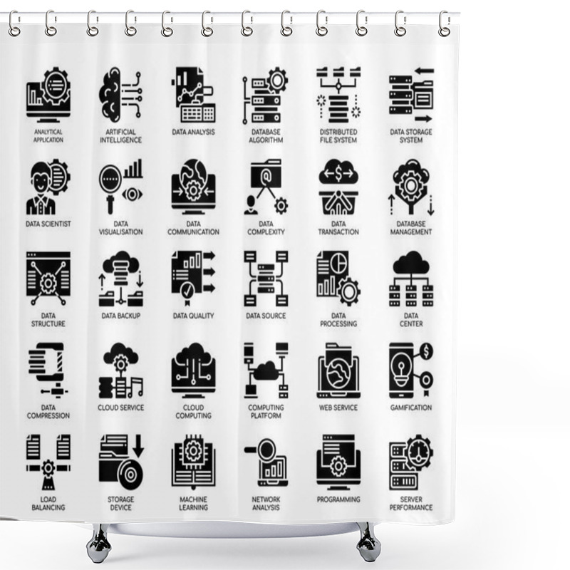 Personality  Big Data , Thin Line And Pixel Perfect Icons Shower Curtains