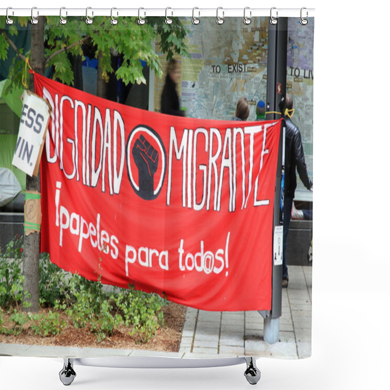 Personality  Dignidad Migrante Banner Shower Curtains