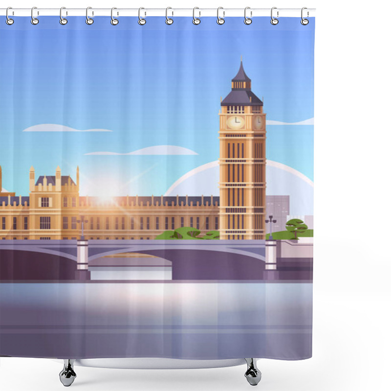 Personality  Beautiful United Kingdom Landmark Skyline Business Travel Tourism Concept Cityscape With Famous Buildings Vertical Vector Illustration Shower Curtains