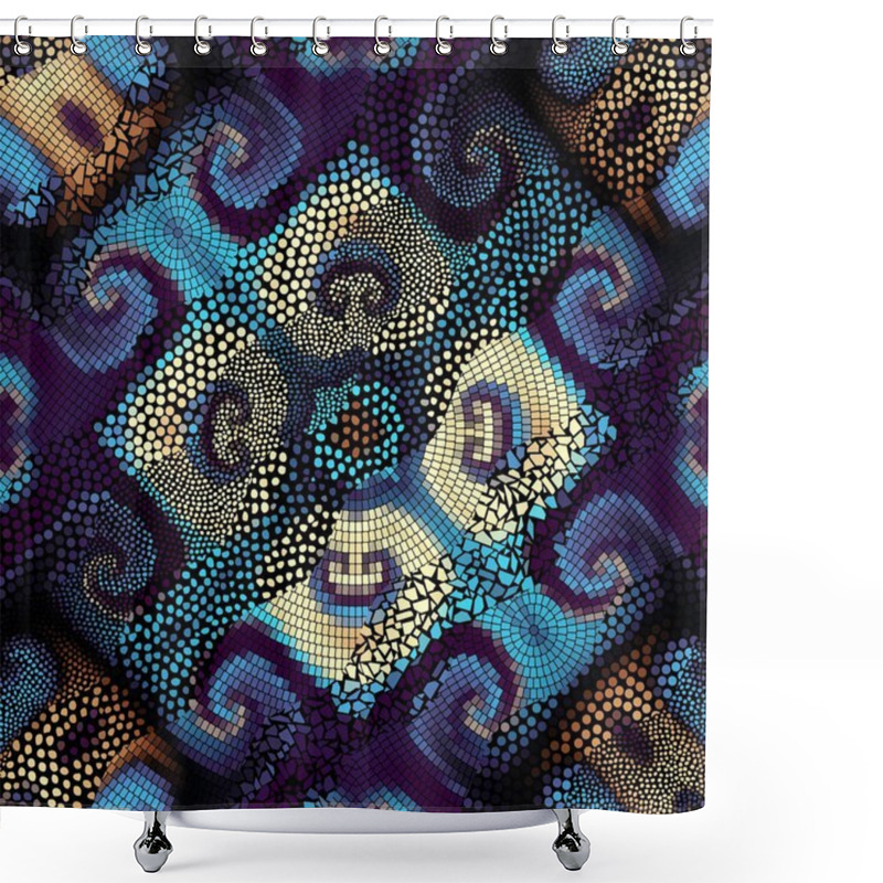 Personality  Waves Of Ornamental Mosaic Tile Patterns Shower Curtains