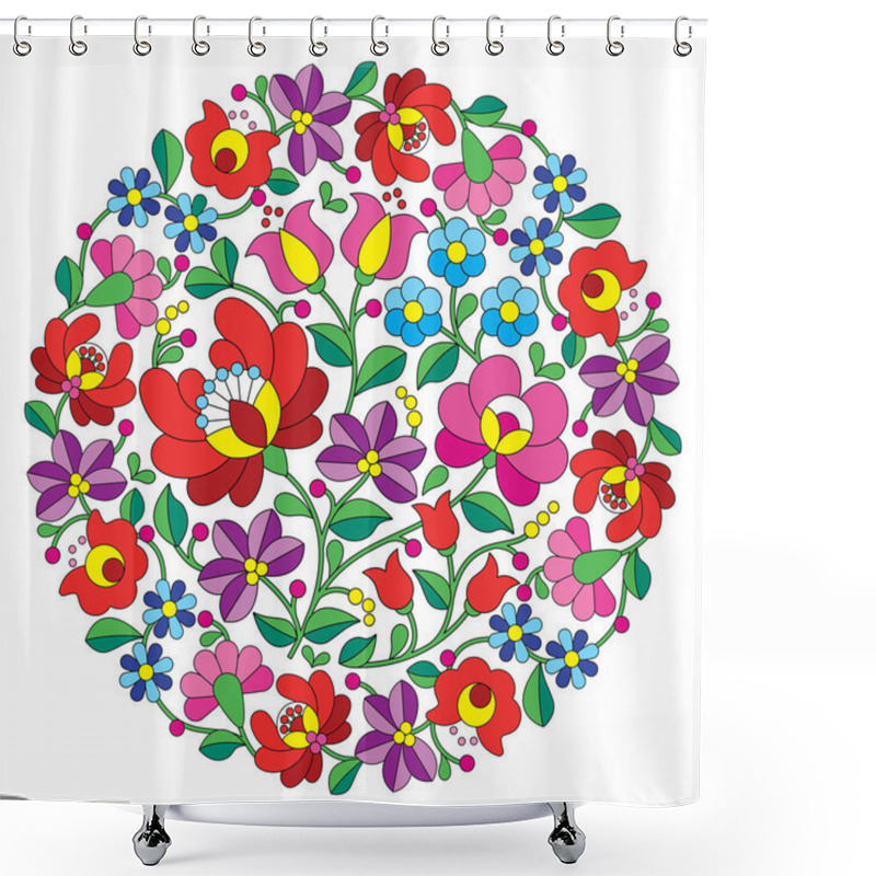 Personality  Kalocsai Folk Art Embroidery - Hungarian Round Floral Folk Pattern Shower Curtains