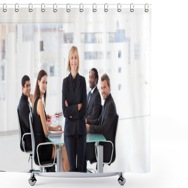 Personality  Smiling Business In A Meeting Shower Curtains