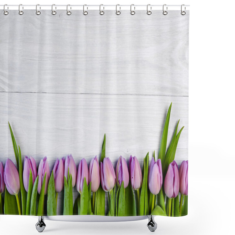 Personality  Pink Tulips Over Wooden Table Shower Curtains