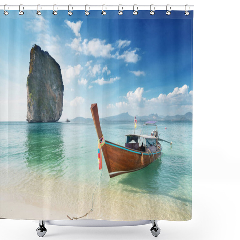 Personality  Wooden Longtail Boat At Koh Poda Island In Krabi Province. Ao Na Shower Curtains