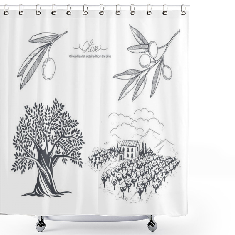 Personality  Hand-drawn Olive Sketch Shower Curtains