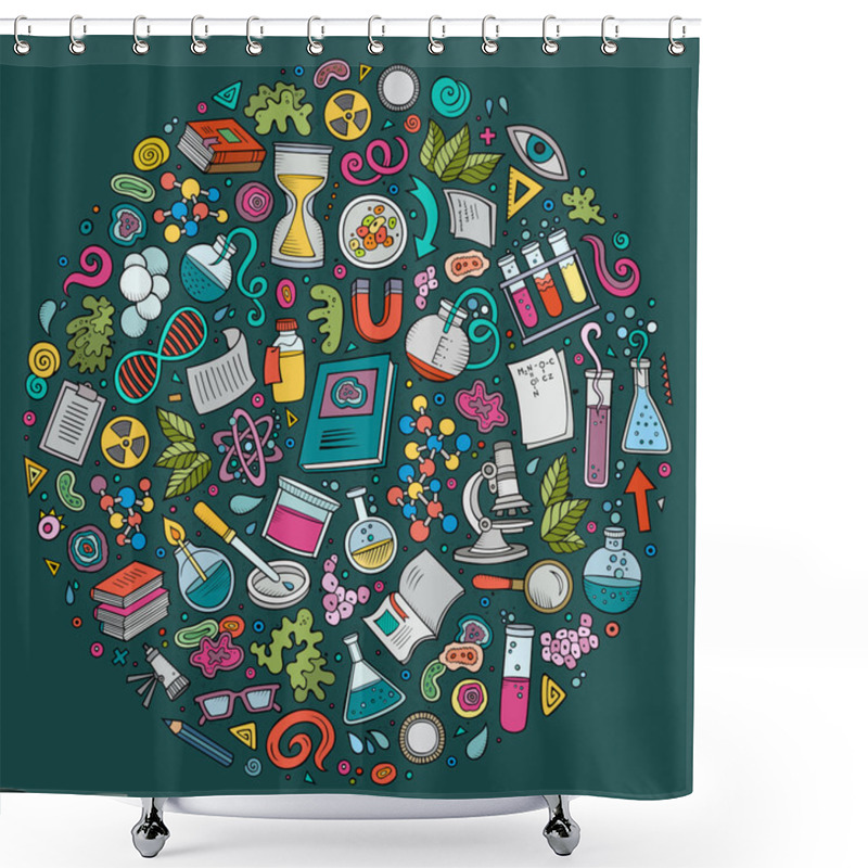 Personality  Set Of Science Cartoon Doodle Objects Shower Curtains