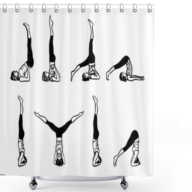 Personality  Complex Of Inverted Yoga Postures - Sketch Vector Illustration Shower Curtains