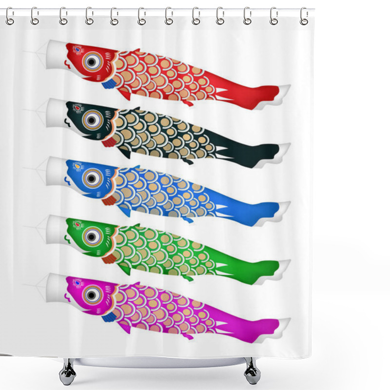 Personality  Koinobori Japanese Fish Kite On A White Background Shower Curtains