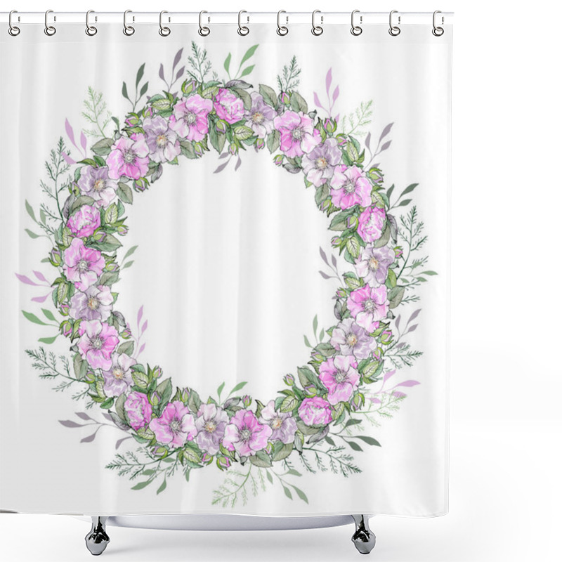 Personality  Beautiful Floral Frame With Flowers Isolated On White Background, Vector, Illustration Shower Curtains