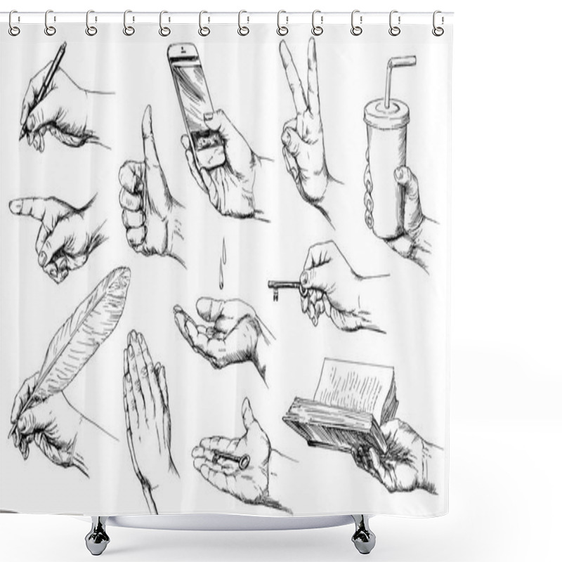 Personality  Set Of Hand Drawn Hands. Shower Curtains