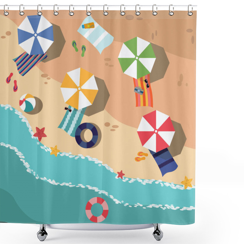 Personality  Beach In Summer, Vacation Destination Vector Illustration Shower Curtains