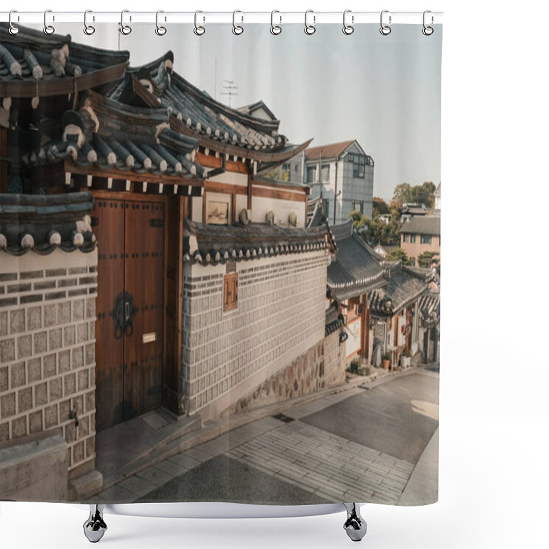 Personality  Traditional Korean Architecture Old Houses And Street View At Bukchon Hanok Village Seoul South Korea Shower Curtains