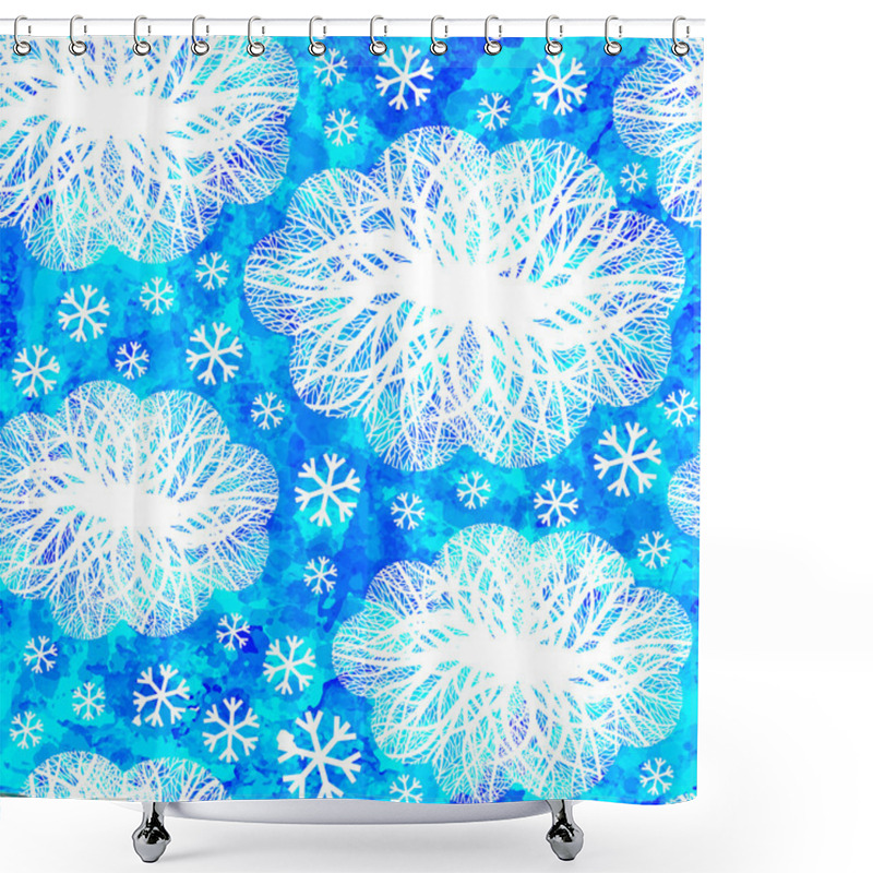 Personality  Seamless Pattern With Winter Clouds And Snowflakes. Vector, EPS10 Shower Curtains