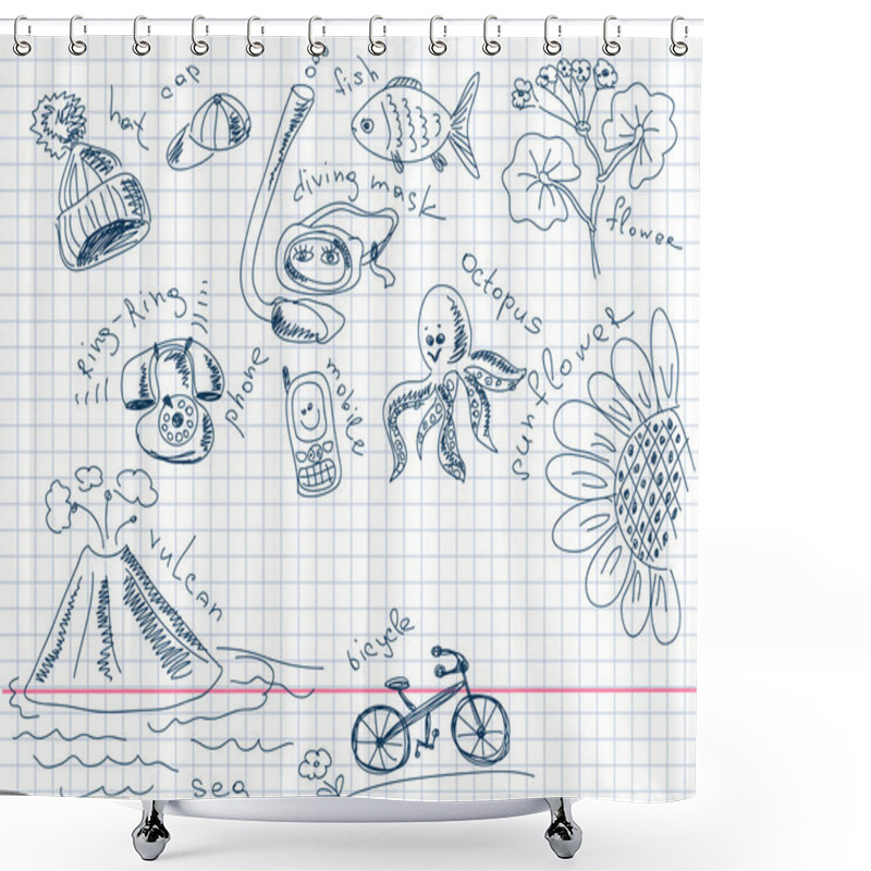 Personality  Hand Drawn Different Pictures Shower Curtains