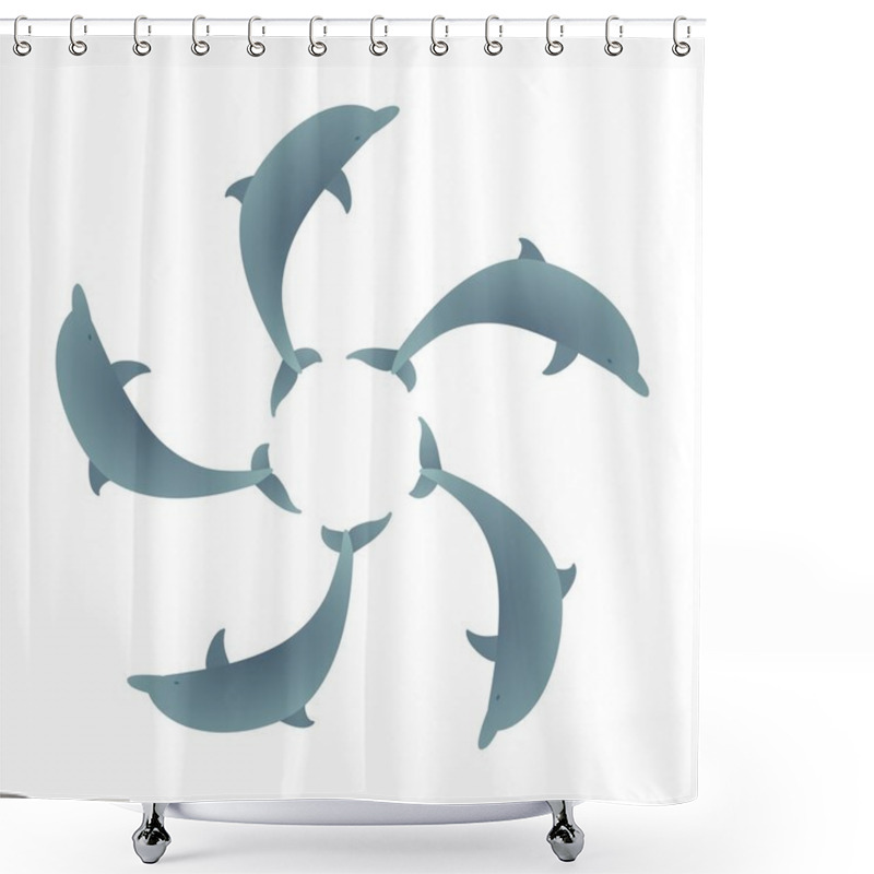 Personality  Five Blue Dolphins Jumping In The Ring Connected Tails Shower Curtains