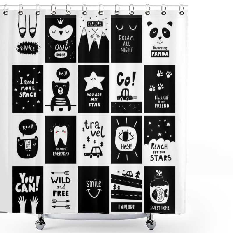 Personality  Big Set Of Scandinavian Design Posters. Vector Art. Shower Curtains