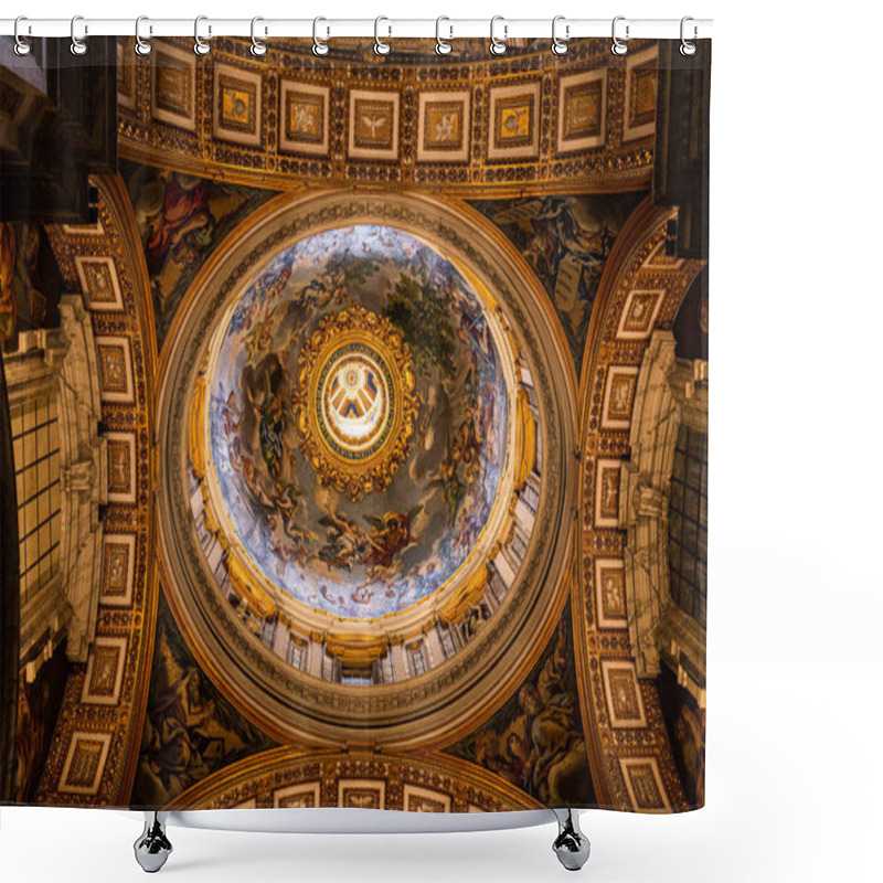 Personality  ROME, ITALY - JUNE 28, 2019: Bottom View Of Ceiling With Ancient Frescoes In Vatican Museums Shower Curtains