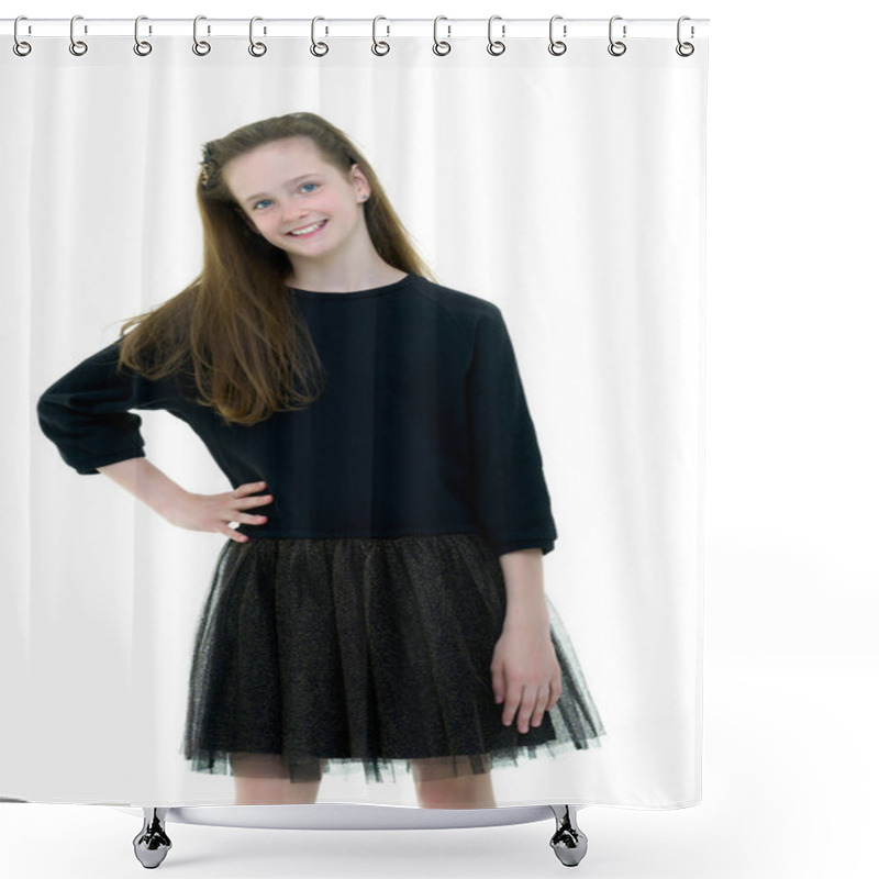 Personality  Schoolgirl Portrait Of Teenage Girl Close-up. Isolated On White Shower Curtains