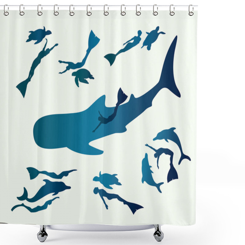 Personality  Adventure Freediving. Collection Of Free Divers And Animal. Shower Curtains