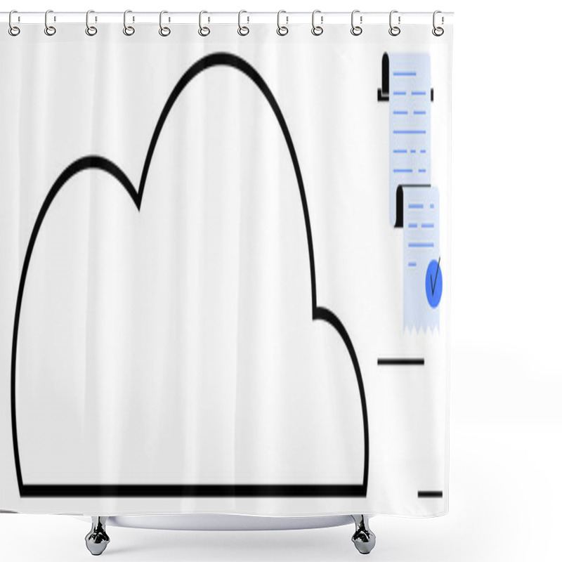 Personality  Large Cloud Outline With Stacked Documents Featuring Blue Check Marks. Ideal For Themes Of Cloud Storage Digital Document Management Online Security Data Organization And Efficient File Sharing Shower Curtains