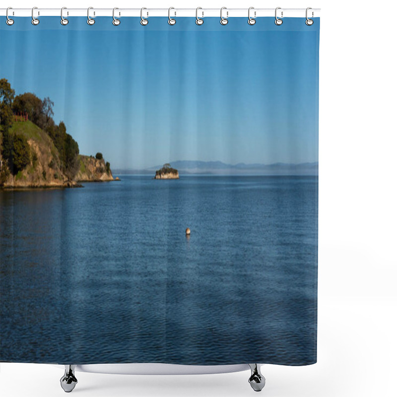 Personality  Rat Rock Little Island At San Pablo Bay Near China Camp In San Rafael Marin County, Northern California, On A Cloudless Day With Blue Sky Shower Curtains