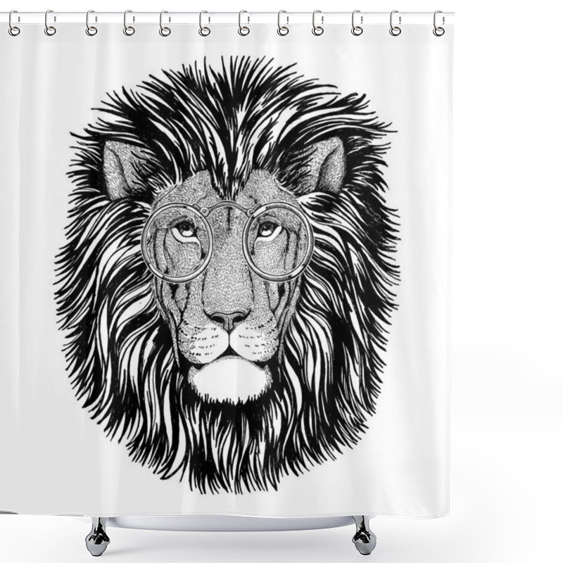 Personality  Wild Hipster Lion Image For Tattoo, Logo, Emblem, Badge Design Shower Curtains