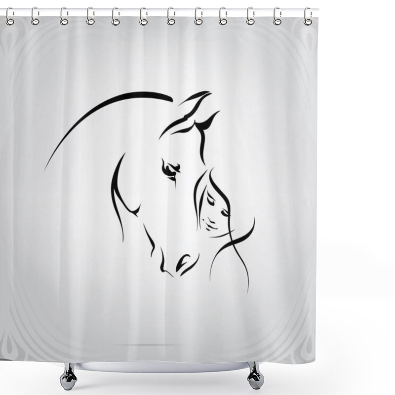 Personality  Silhouette Of The Girl And Horse Shower Curtains