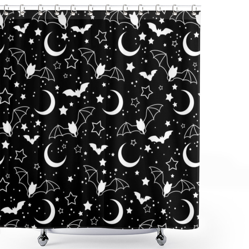 Personality  Cute Seamless Pattern Of Bats On The Background Of The Starry Sky Shower Curtains