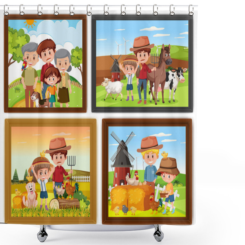 Personality  Set Of Different Family Photo Frames Illustration Shower Curtains