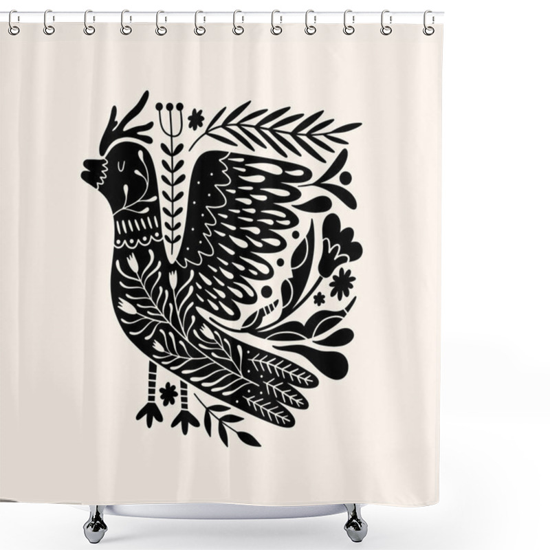 Personality  Cute Scandinavian Bird Art. Folk Rural Rustic Fairytale Style, Hygge And Lagom Design. Nordic Scandi Decor Elements. Shower Curtains