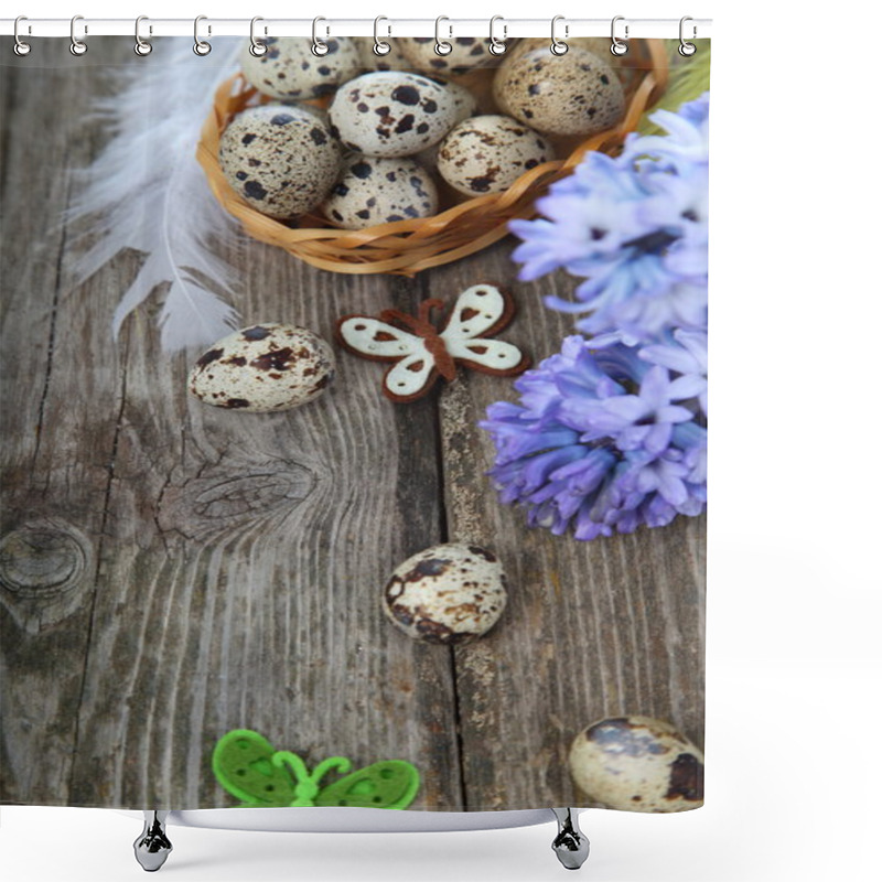 Personality  Easter Composition With Quail Eggs And Hyacinth Shower Curtains