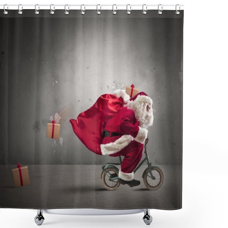 Personality  Santa Claus On The Bike Shower Curtains