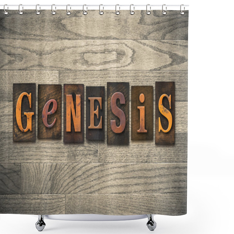 Personality  Genesis Wooden Letterpress Concept Shower Curtains