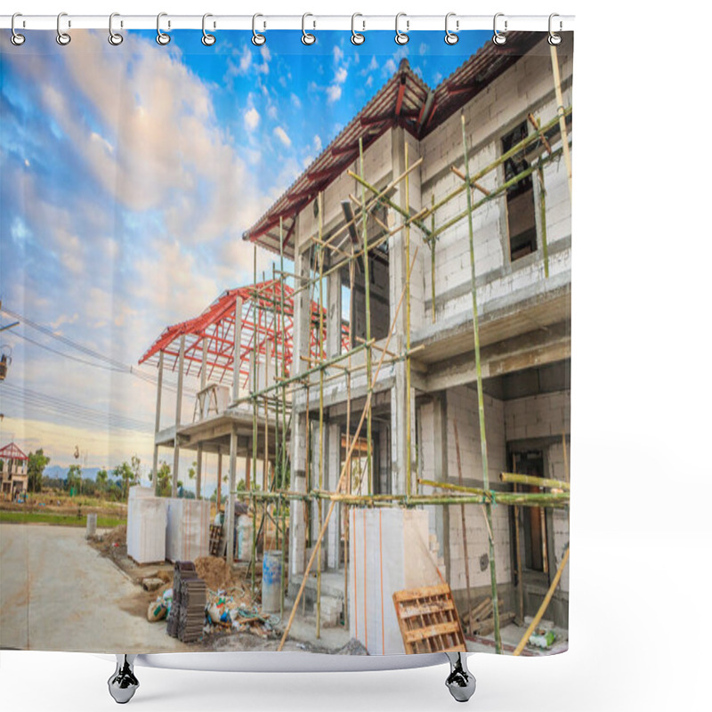 Personality  Construction Residential New House In Progress At Building Site Shower Curtains