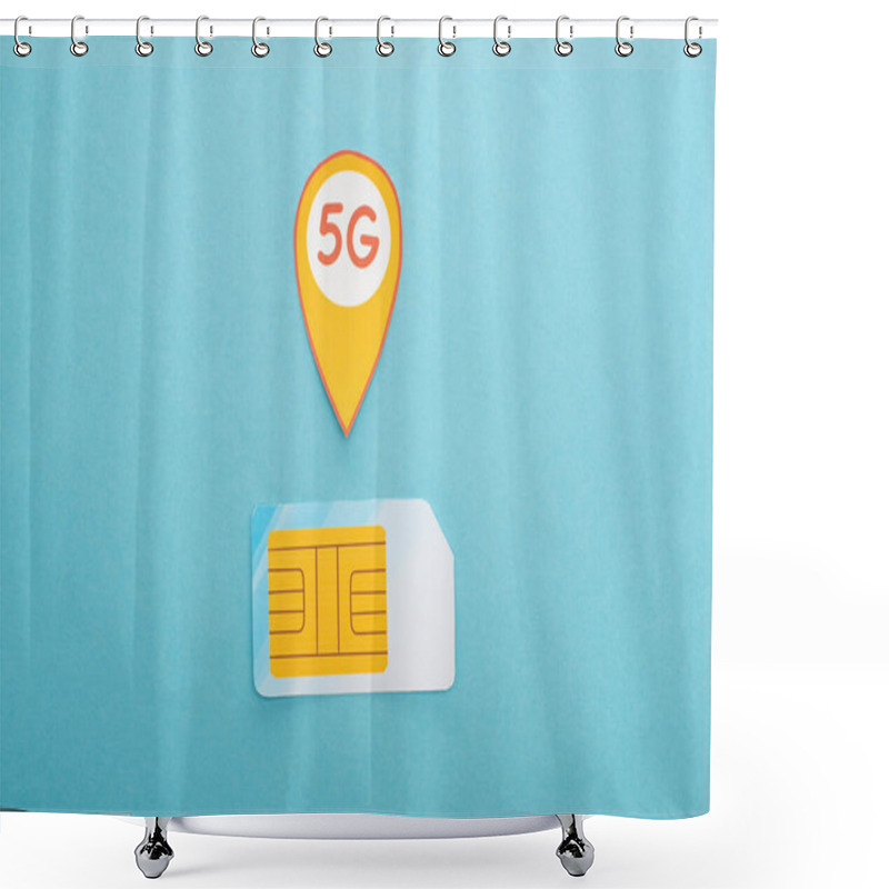 Personality  Top View Of Sim Card And 5g Lettering On Blue Background Shower Curtains