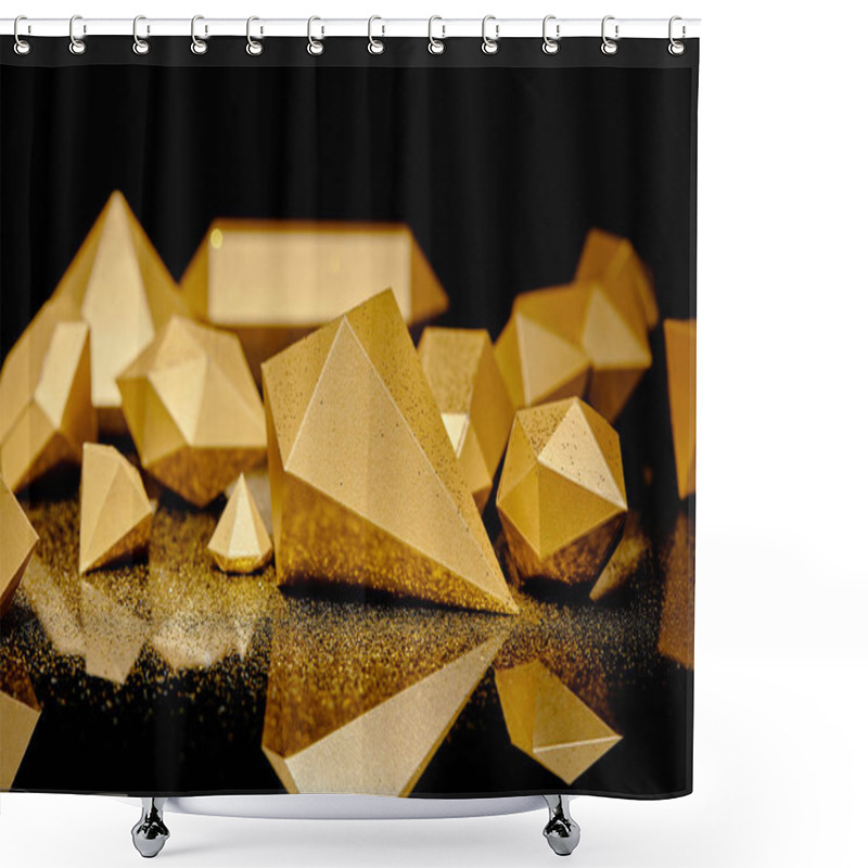 Personality  Close-up View Of Glittering Pieces Of Gold And Golden Dust Reflected On Black   Shower Curtains