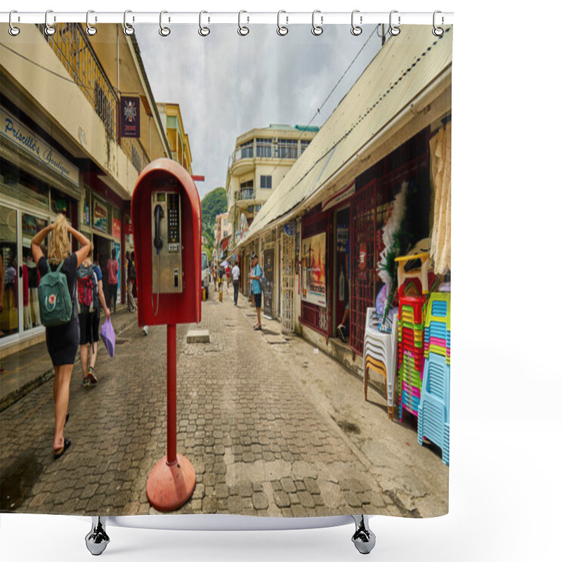 Personality  MAHE, SEYCHELLES - 27 NOV 2017 - Tourists Walking In Main Street Shower Curtains