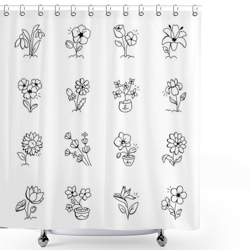 Personality  Bundle Of Hand Drawn Floral Icons  Shower Curtains