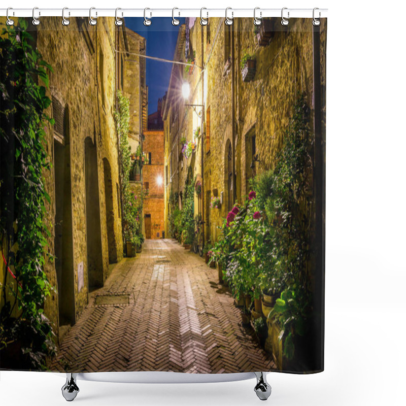 Personality  Beautiful Street Of Tuscan Pienza Town By Night Shower Curtains