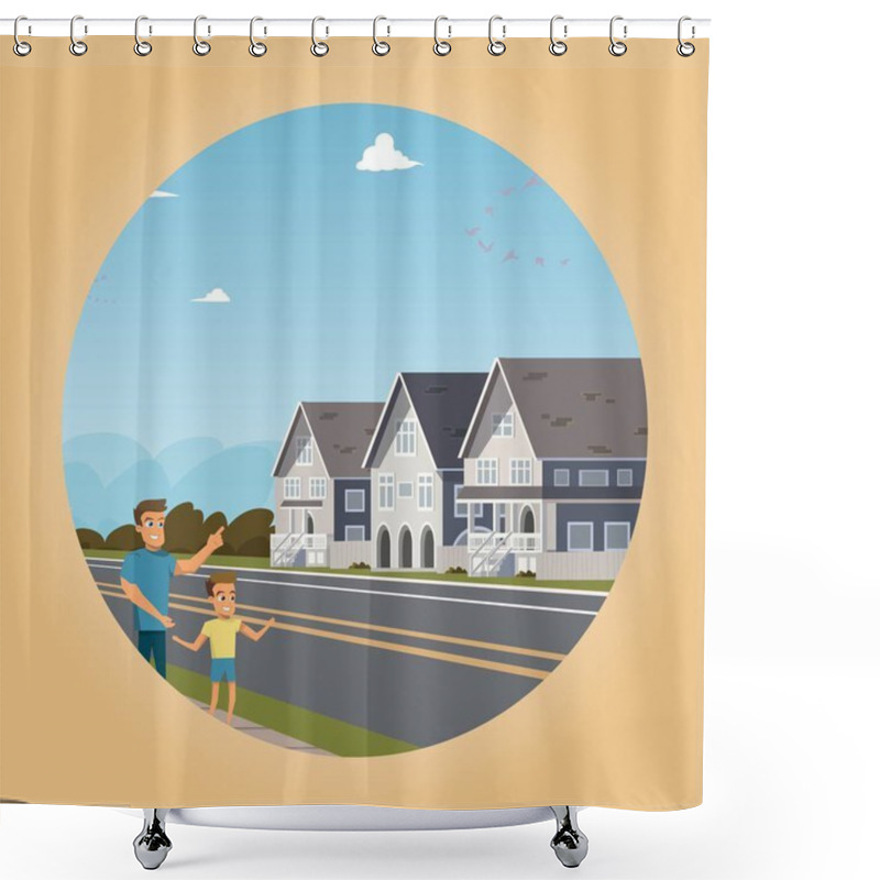 Personality  Vector Image Townhouse Located Outside The City Shower Curtains