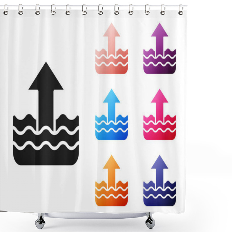 Personality  Black Rise In Water Level Icon Isolated On White Background. Set Icons Colorful. Vector. Shower Curtains