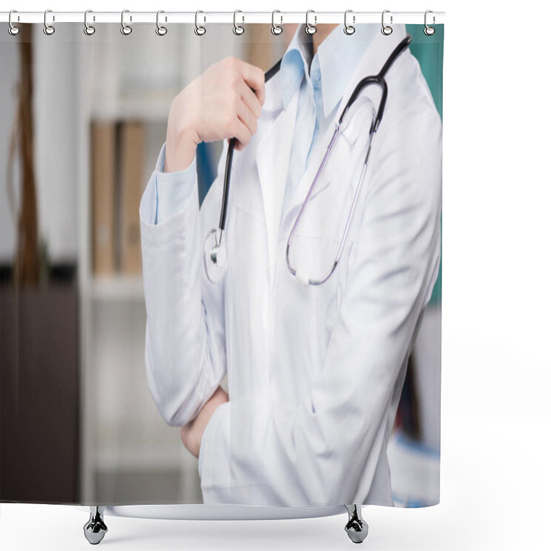 Personality  Doctor In White Coat With Stethoscope Shower Curtains