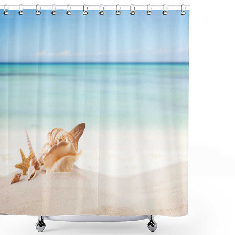 Personality  Sandy Beach With Blank Paper For Text Shower Curtains