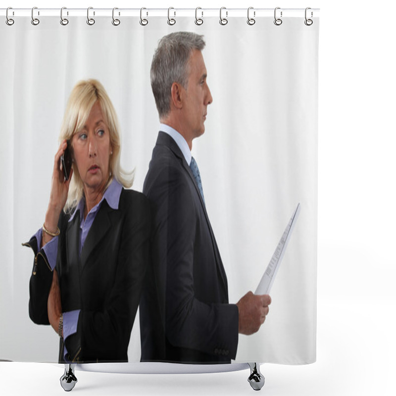 Personality  Business Professionals Standing Back To Back Shower Curtains