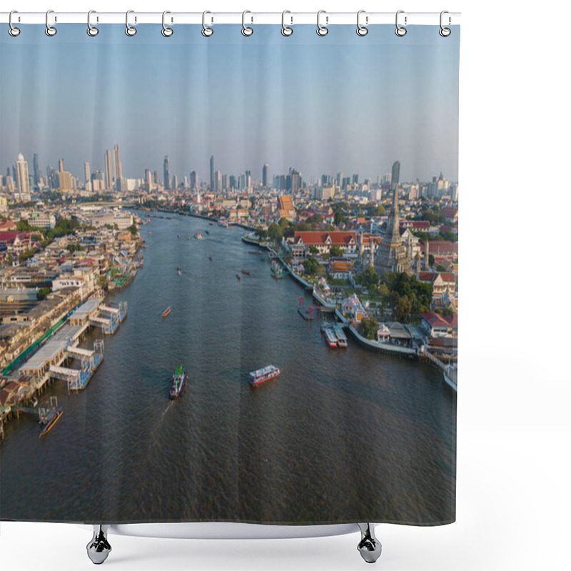 Personality  Aerial View Wat Arun Buddha Temple Of Dawn  Sunset Sky Sightseeing Travel In Bangkok Thailand Shower Curtains